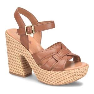 Korks by Kork-Ease Dee Sandals Strappy Wedge Heel Platforms Cognac Brown Size 10
